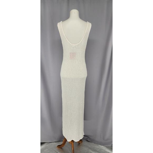 Shade & Shore Knit Maxi Dress Large Cream Cover Up Tank Dress Semi Sheet Lounge - Picture 3 of 13